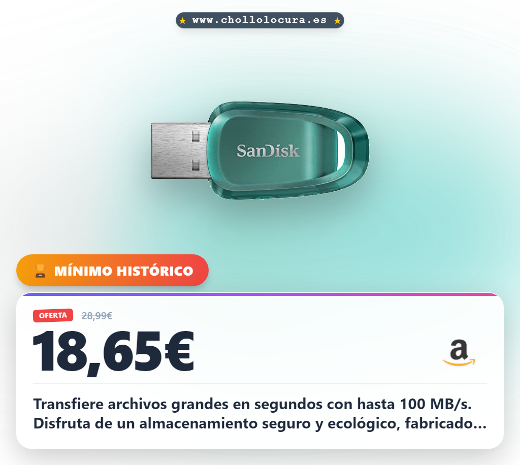 Aprovecha la memoria flash SanDisk 128GB Ultra Eco con 100 MB/s y plástico reciclado al mejor precio
