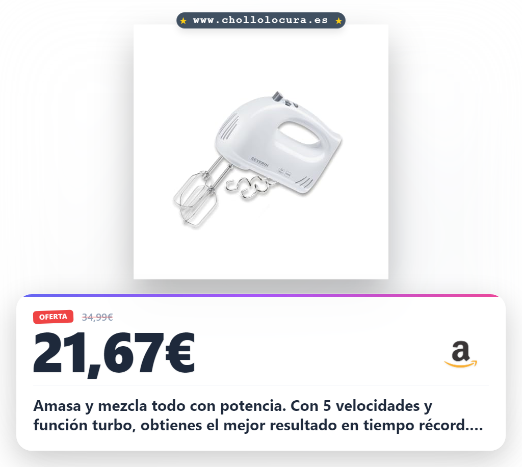 Consigue la batidora de mano SEVERIN profesional con 5 velocidades y ganchos de acero inoxidable al mejor precio
