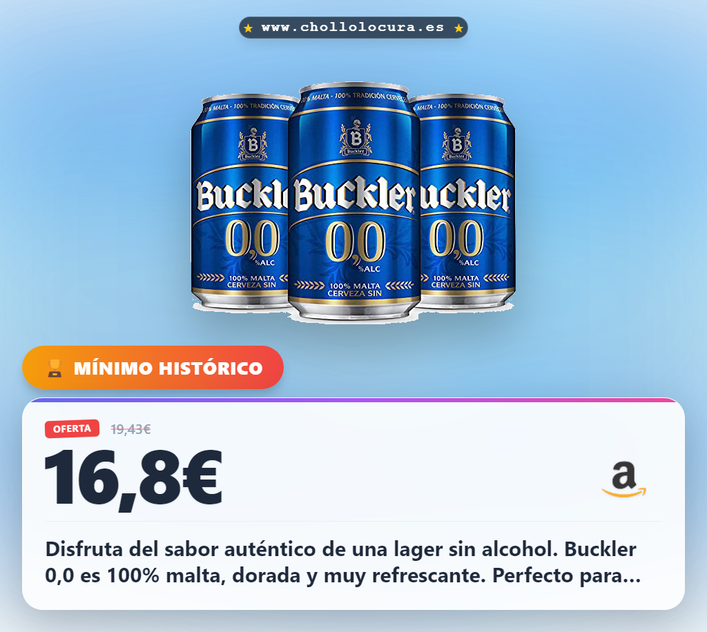 Disfruta del sabor auténtico de una lager sin alcohol. Buckler 0,0 es 100% malta, dorada y muy refrescante. Perfecto para esos momentos que buscas sin graduación alcohólica. ¡Sabor inconfundible en cada lata!