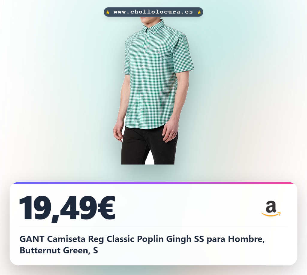GANT Camiseta Reg Classic Poplin Gingh SS para Hombre, Butternut Green, S