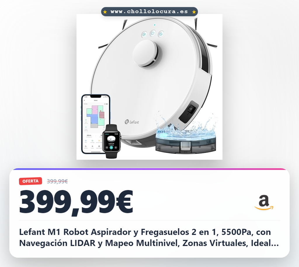 Lefant M1 Robot Aspirador y Fregasuelos 2 en 1, 5500Pa, con Navegación LIDAR y Mapeo Multinivel, Zonas Virtuales, Ideal para Pelo de Mascotas, Alfombras y Suelos Duros, Alexa/App/WiFi, Blanco