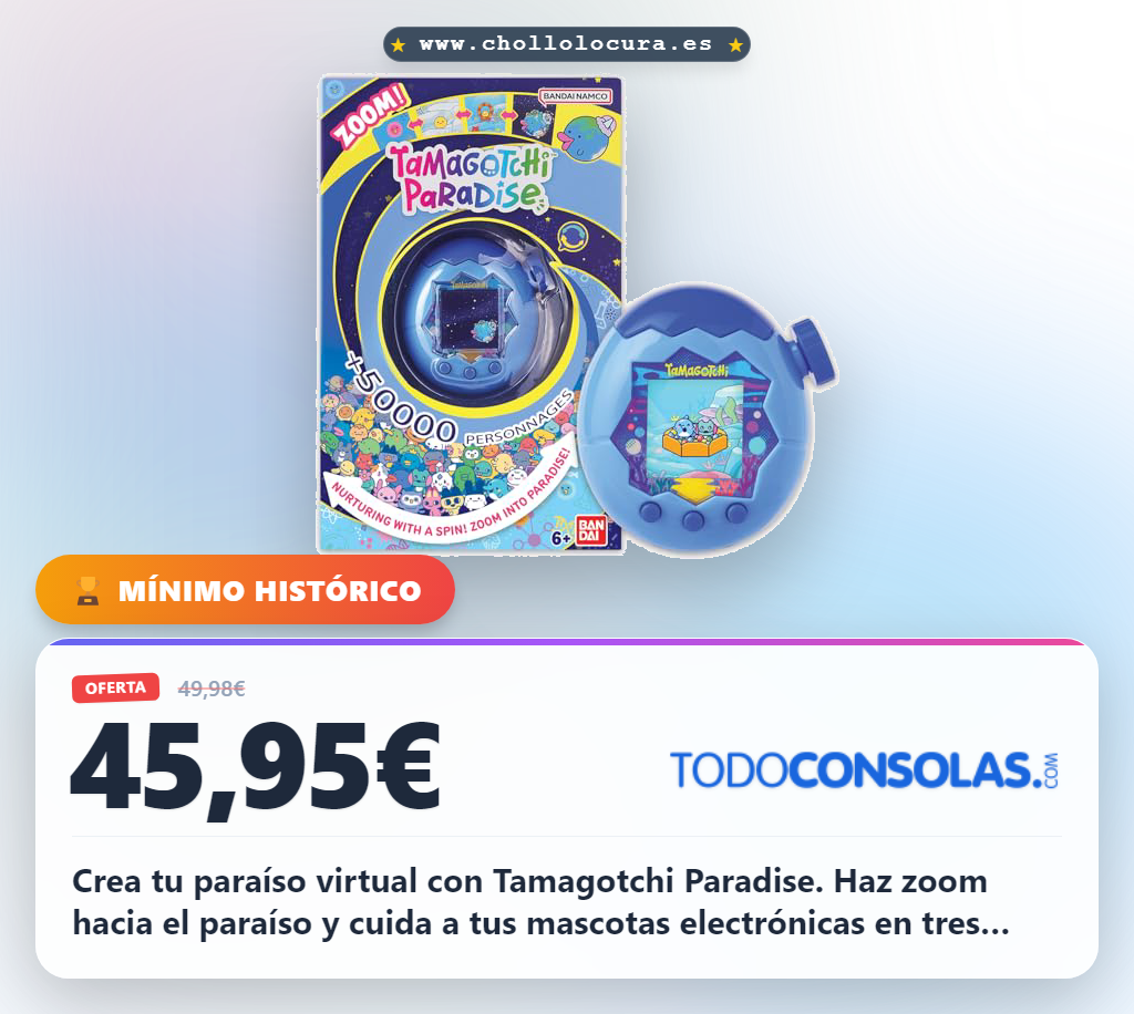 Crea tu paraíso virtual con Tamagotchi Paradise. Haz zoom hacia el paraíso y cuida a tus mascotas electrónicas en tres temáticas. Conecta con amigos y explora 12 especies. El juego perfecto para niños mayores de 6 años.