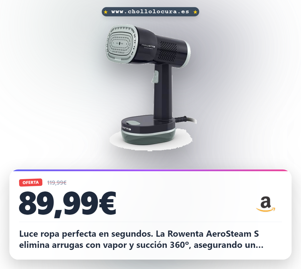 Aprovecha la plancha Rowenta AeroSteam S 2 en 1 con succión a precio de chollo y elimina arrugas de forma rápida y cómoda.