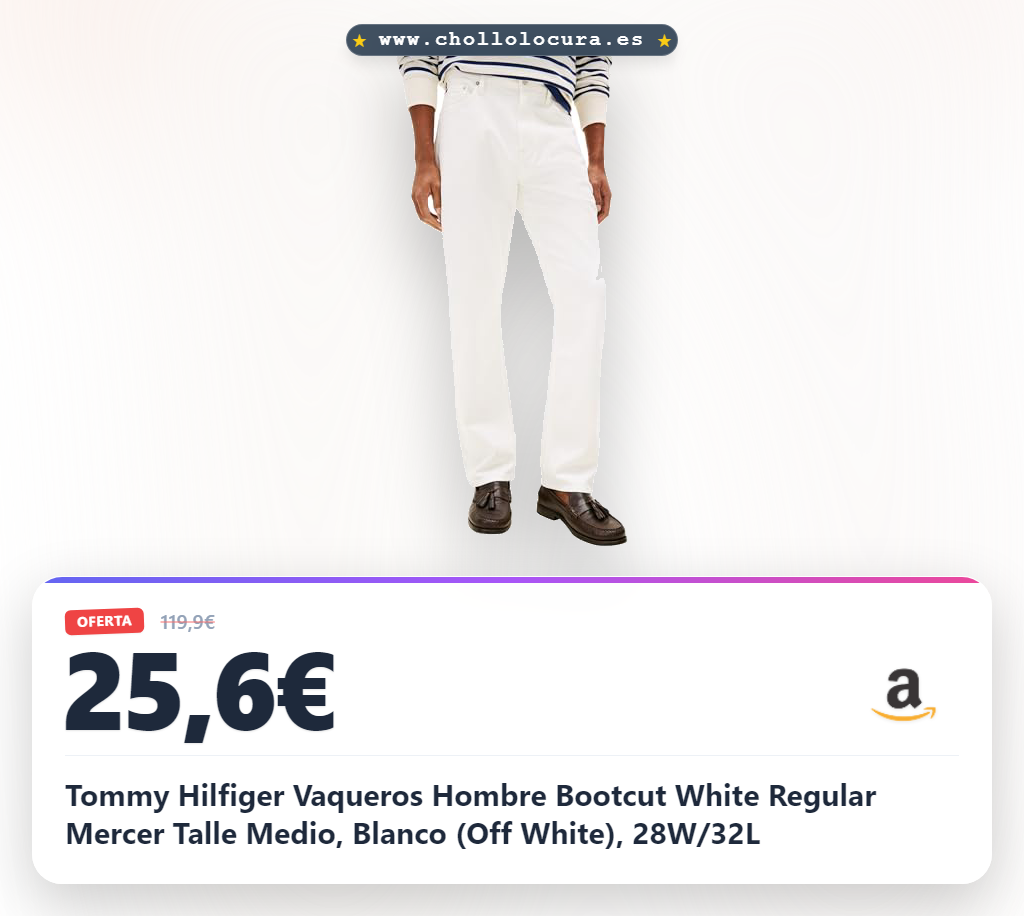 Tommy Hilfiger Vaqueros Hombre Bootcut White Regular Mercer Talle Medio, Blanco (Off White), 28W/32L