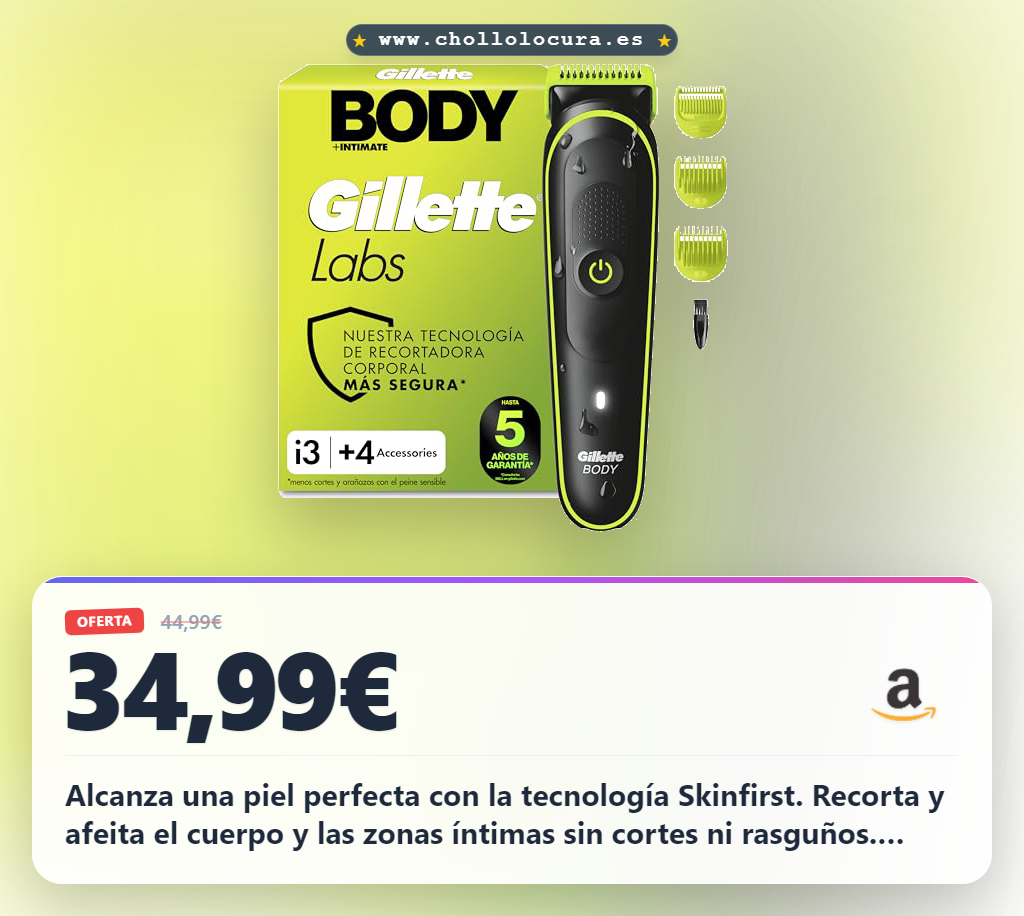 Consigue la afeitadora corporal GilletteLabs i3 Body + Intimate con 3 peines y tecnología Skinfirst en oferta