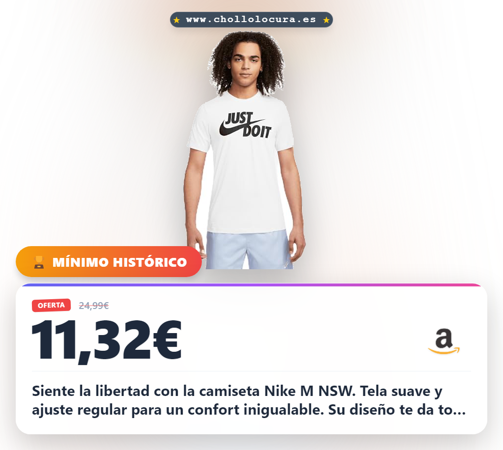 Aprovecha la camiseta Nike M NSW Just Do It con ajuste regular y tela suave en oferta histórica