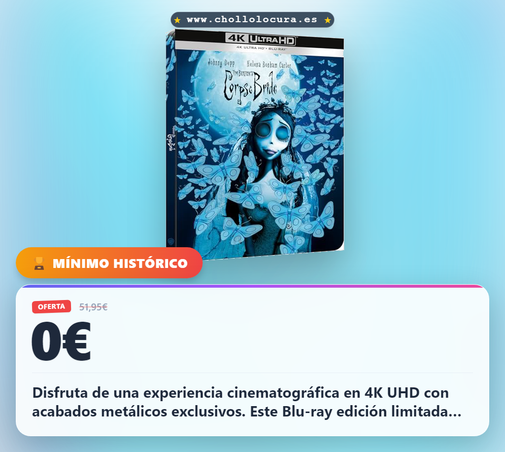 Aprovecha la edición limitada de La novia cadaver 4K UHD con acabados metálicos exclusivos en oferta