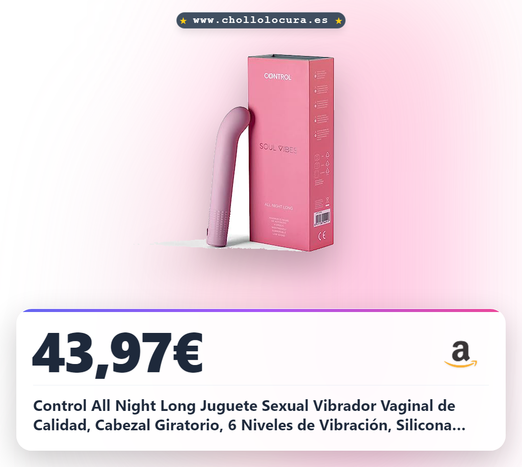 Control All Night Long Juguete Sexual Vibrador Vaginal de Calidad, Cabezal Giratorio, 6 Niveles de Vibración, Silicona Suave al Tacto, Resistente al Agua