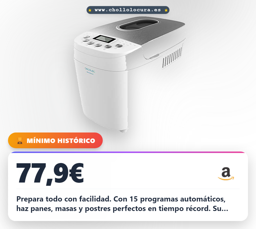 Aprovecha la panificadora Cecotec 1500 con 15 programas y 15 horas para panes y masas al mejor precio