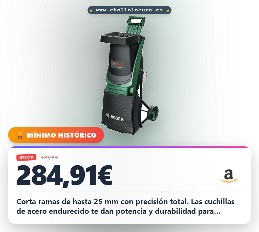 Aprovecha la trituradora Bosch con OptiCut y cuchillas de acero para ramas en oferta histórica