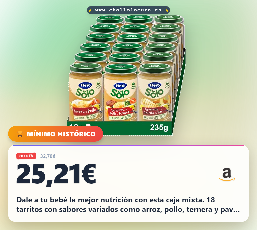 Aprovecha la caja mixta de comida para bebé con 18 tarritos de sabores y proteínas al mejor precio