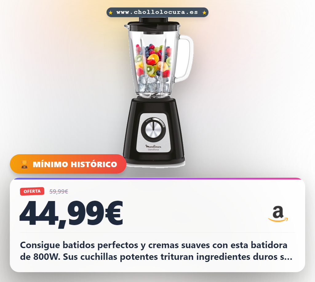 Aprovecha la batidora de vaso Moulinex Blendforce 800W con picadora hielo y sistema de refrigeración en oferta