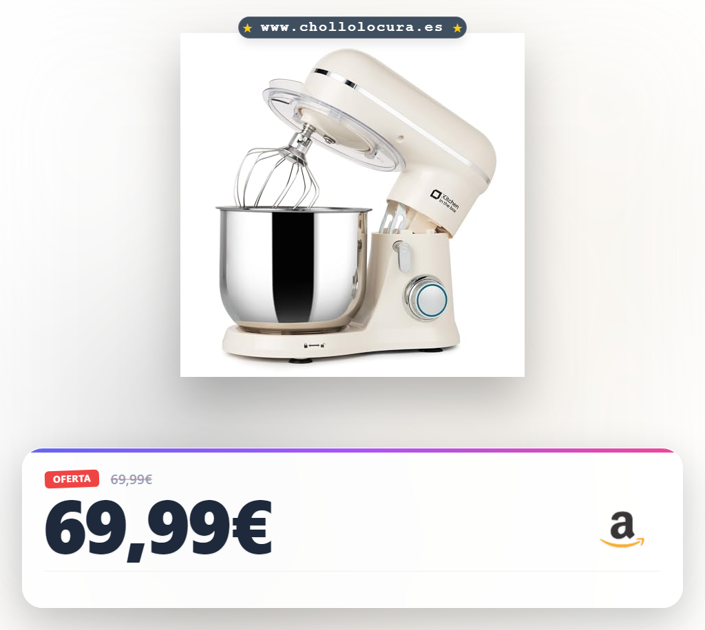 Kitchen in the box Batidora Amasadora Compacta 3.5L, Amasadora Pan y Repostería 800W, 10+ Velocidades con Pulso, Robot de Cocina Multifunción con Accesorios, para Principiantes y Cocinas Pequeñas