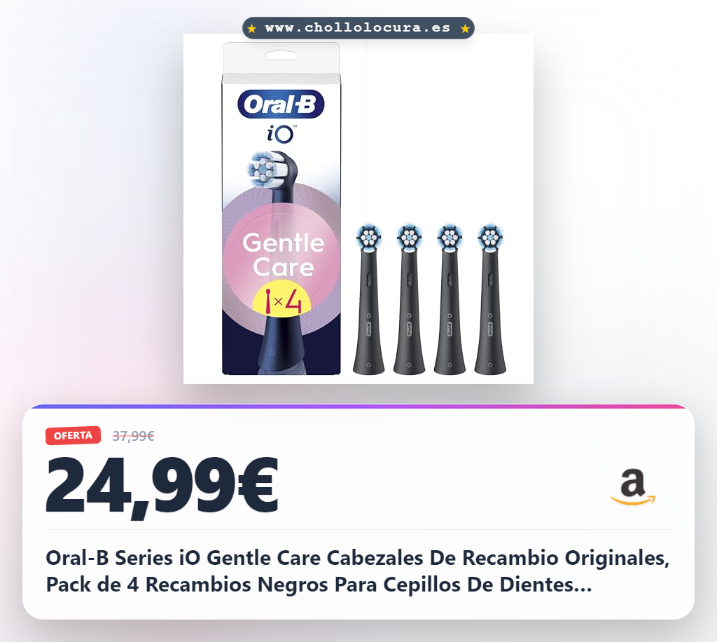 Oral-B Series iO Gentle Care Cabezales De Recambio Originales, Pack de 4 Recambios Negros Para Cepillos De Dientes Eléctricos Oral-B iO, Cepillado Suave, Apto Para Encías Sensibles