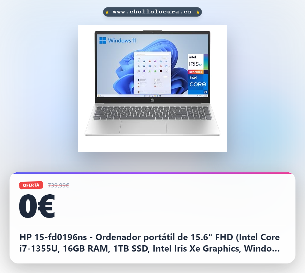 HP 15-fd0196ns - Ordenador portátil de 15.6" FHD (Intel Core i7-1355U, 16GB RAM, 1TB SSD, Intel Iris Xe Graphics, Windows 11) Plata y Azul - Teclado QWERTY Español