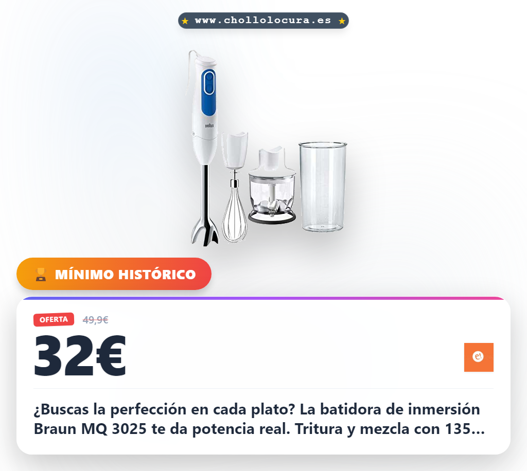 Disfruta de la Batidora de Inmersión Braun MQ 3025 Spaghetti con 13500 RPM al mejor precio.