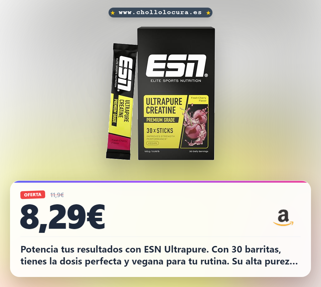 Consigue la Creatina Monohidrato ESN Ultrapura en oferta: 30 sobrecitos con sabor cereza fresca y vegana