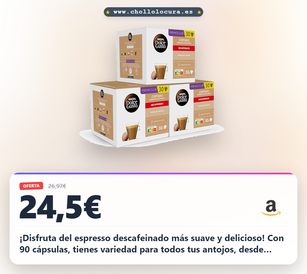 Obtén las cápsulas NESCAFÉ Dolce Gusto Cortado descafeinado con sabor intenso al mejor precio de la temporada.