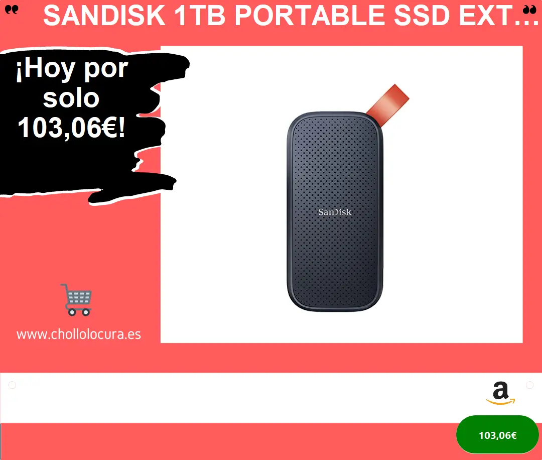 SanDisk 1TB Portable SSD external SSD USB 3.2 Gen 2 up to 520 MB/s read speeds