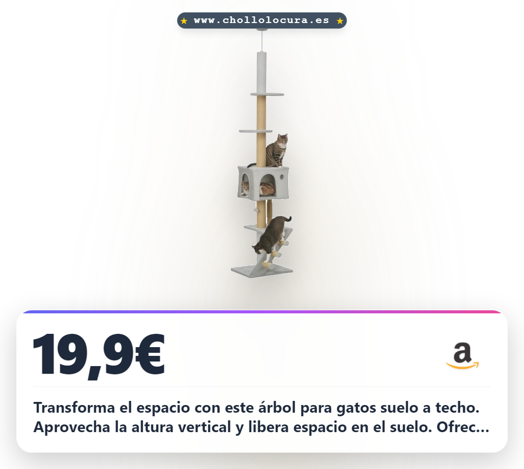 Aprovecha este árbol para gatos suelo a techo ajustable con escaleras y plataforma de juego al mejor precio