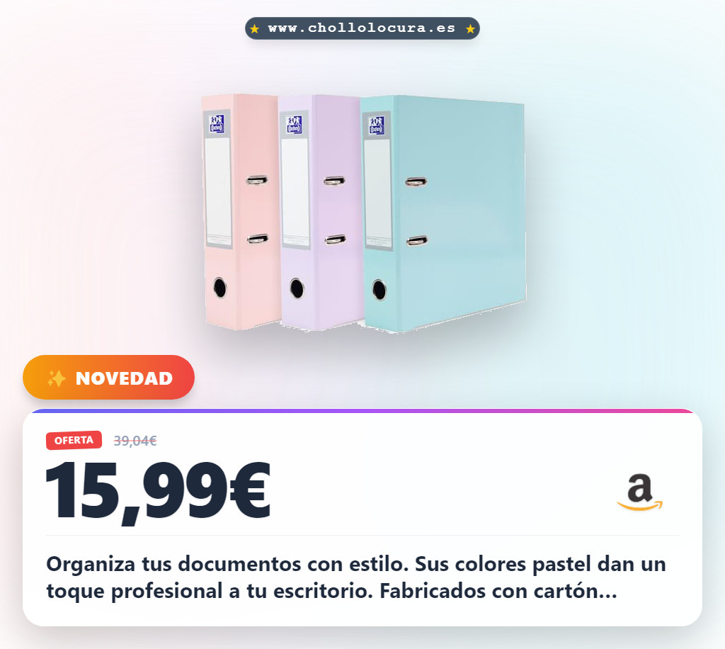 Aprovecha este pack de 3 archivadores Oxford de palanca en colores pastel A4 con lomo de 80mm al mejor precio