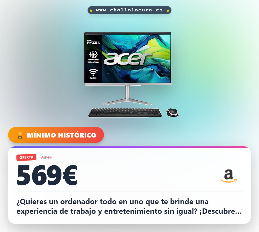 ¿Descubre el ordenador todo en uno más potente y versátil del mercado? Acer Aspire C24-1300, con pantalla Full HD de 23.8, procesador AMD Ryzen 5, 16GB de RAM y almacenamiento SSD de 512GB, ¡todo en uno!