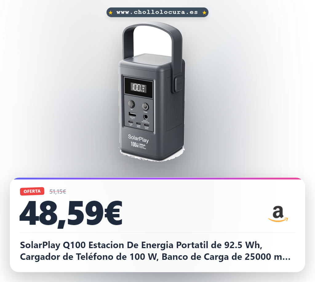 SolarPlay Q100 Estacion De Energia Portatil de 92.5 Wh, Cargador de Teléfono de 100 W, Banco de Carga de 25000 mAh para Smartphone