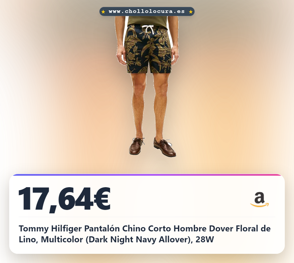 Tommy Hilfiger Pantalón Chino Corto Hombre Dover Floral de Lino, Multicolor (Dark Night Navy Allover), 28W