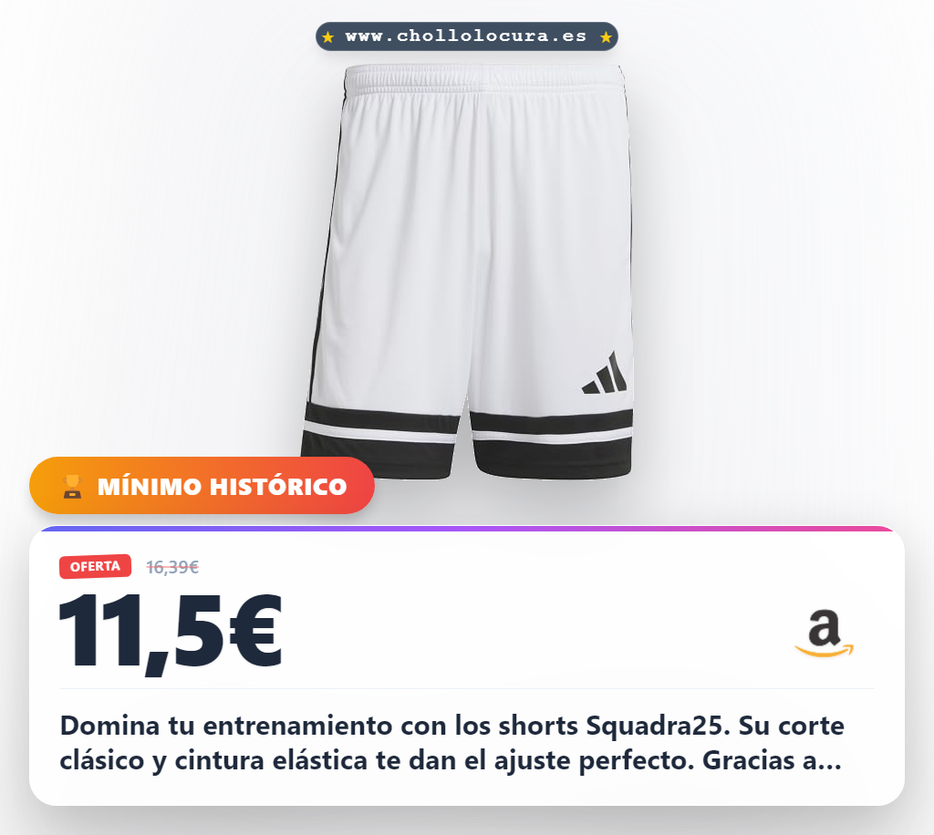 Aprovecha los shorts adidas Squadra25 Hombre blanco y negro con AEROREADY y corte clásico a precio de chollo