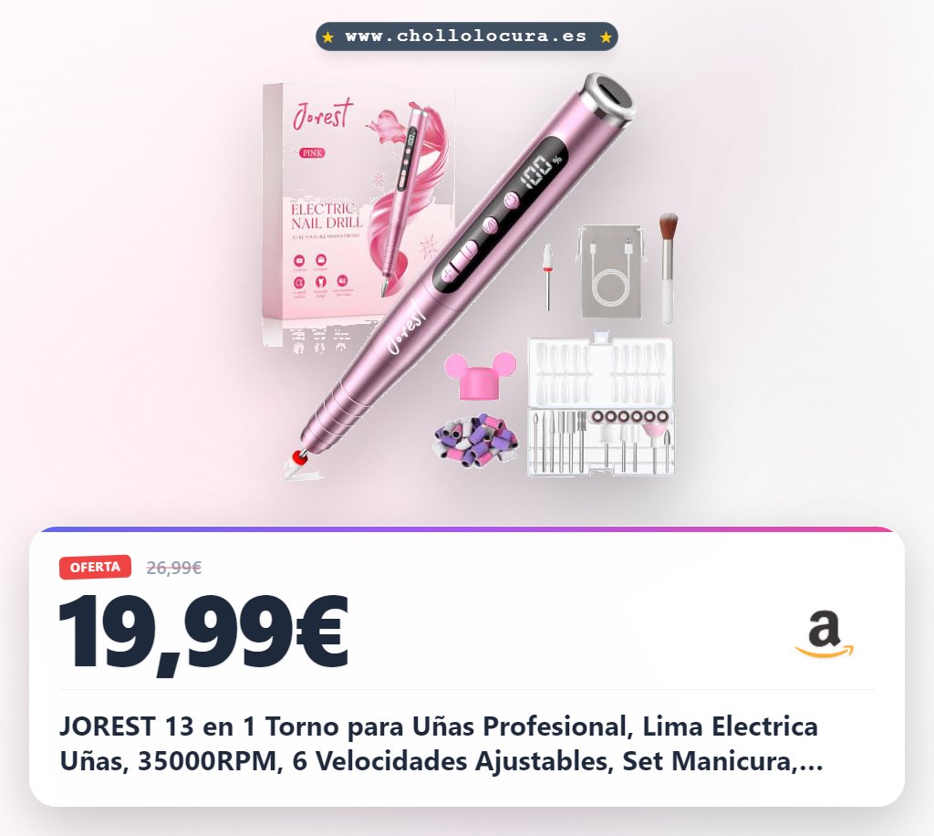 JOREST 13 en 1 Torno para Uñas Profesional, Lima Electrica Uñas, 35000RPM, 6 Velocidades Ajustables, Set Manicura, Pedicura Para Pies, Pulidor, Broca Unhas Gel, Quita Cuticulas, Manicurist, Rosa