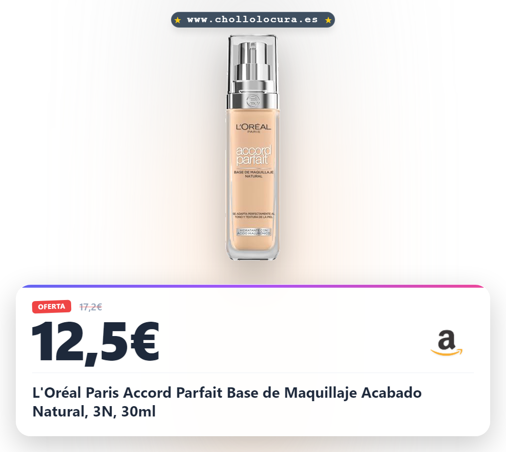 L'Oréal Paris Accord Parfait Base de Maquillaje Acabado Natural, 3N, 30ml