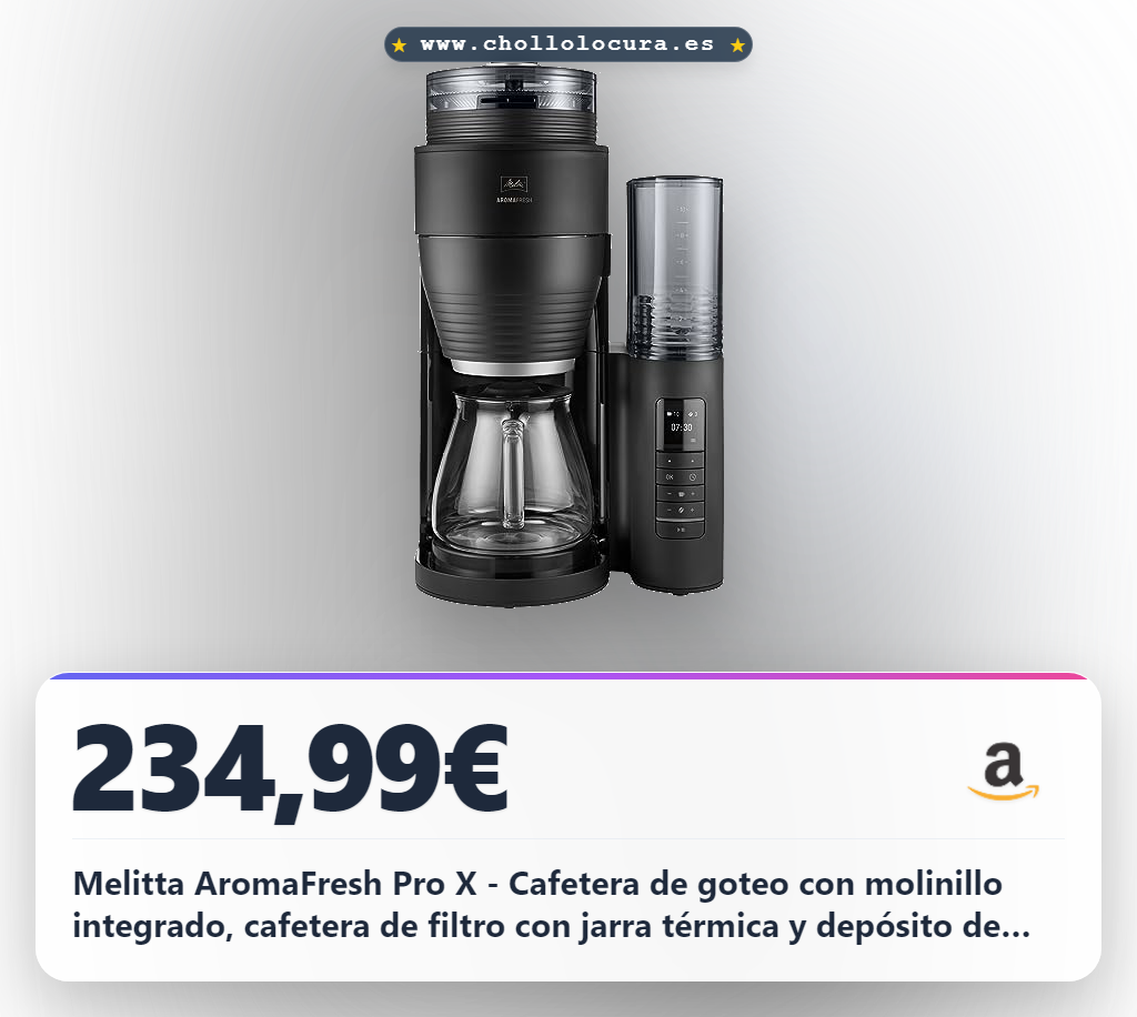 Melitta AromaFresh Pro X - Cafetera de goteo con molinillo integrado, cafetera de filtro con jarra térmica y depósito de agua extraíble, máquina de café para hasta 10 tazas, negro