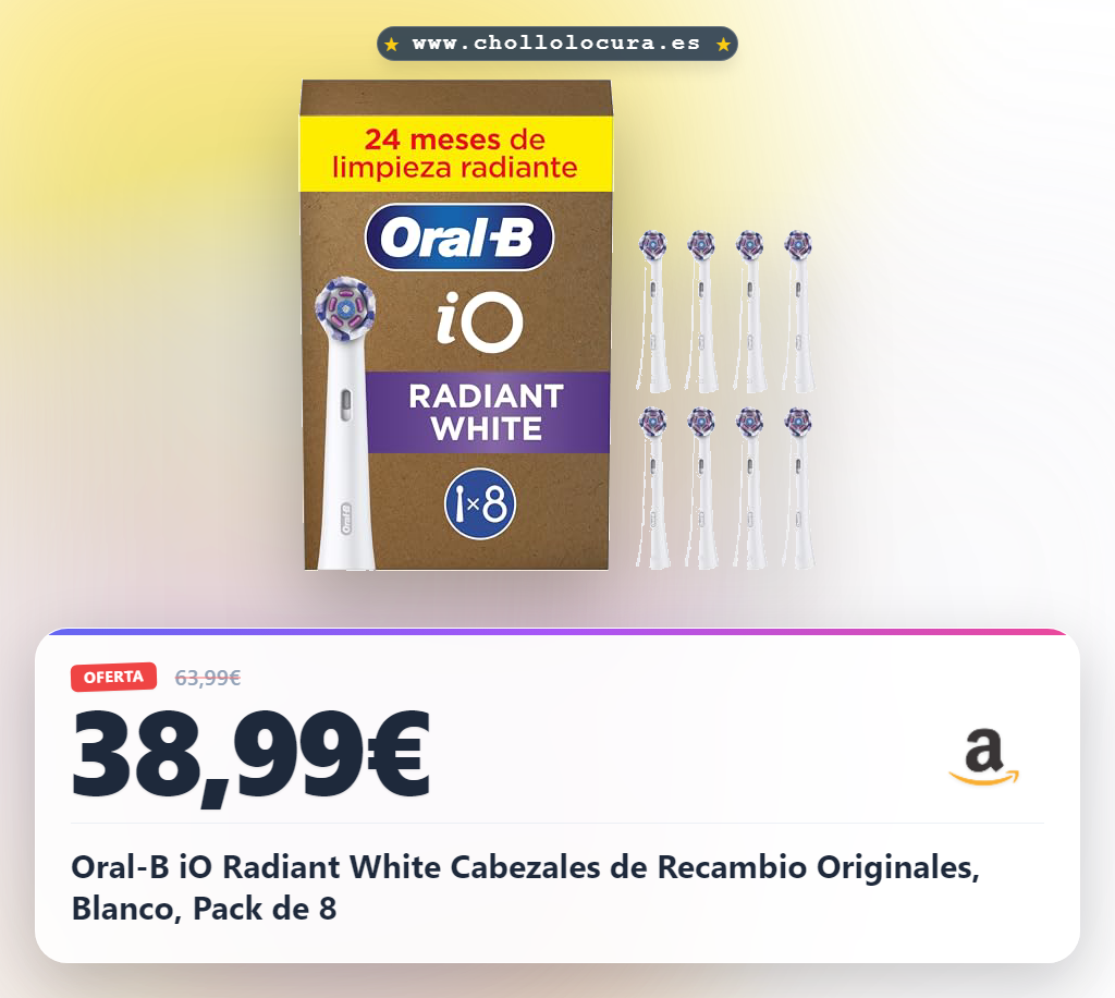 Oral-B iO Radiant White Cabezales de Recambio Originales, Blanco, Pack de 8