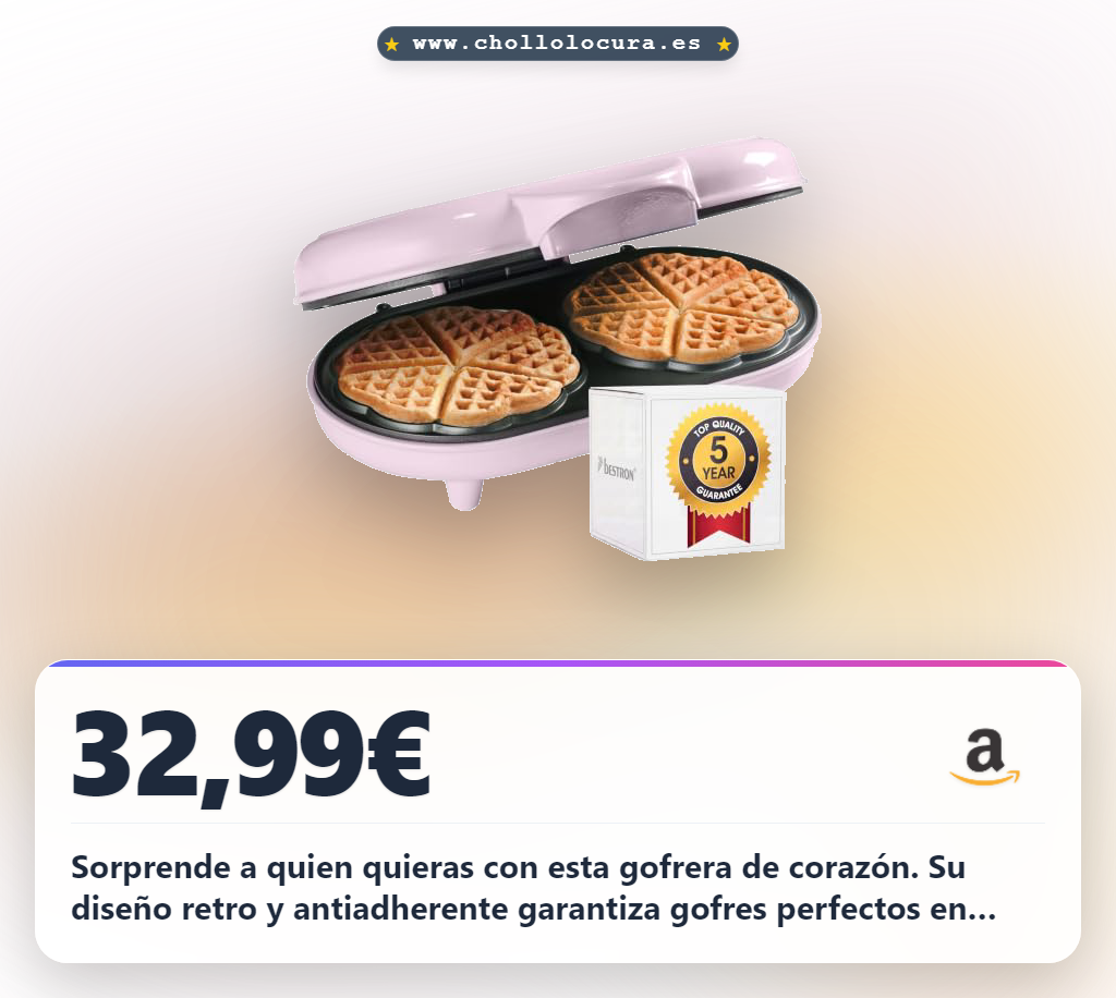 Aprovecha la Gofrera Bestron en forma de corazón doble con diseño retro y antiadherente al mejor precio