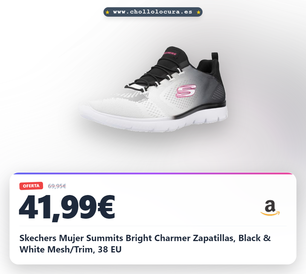 Skechers Mujer Summits Bright Charmer Zapatillas, Black & White Mesh/Trim, 38 EU