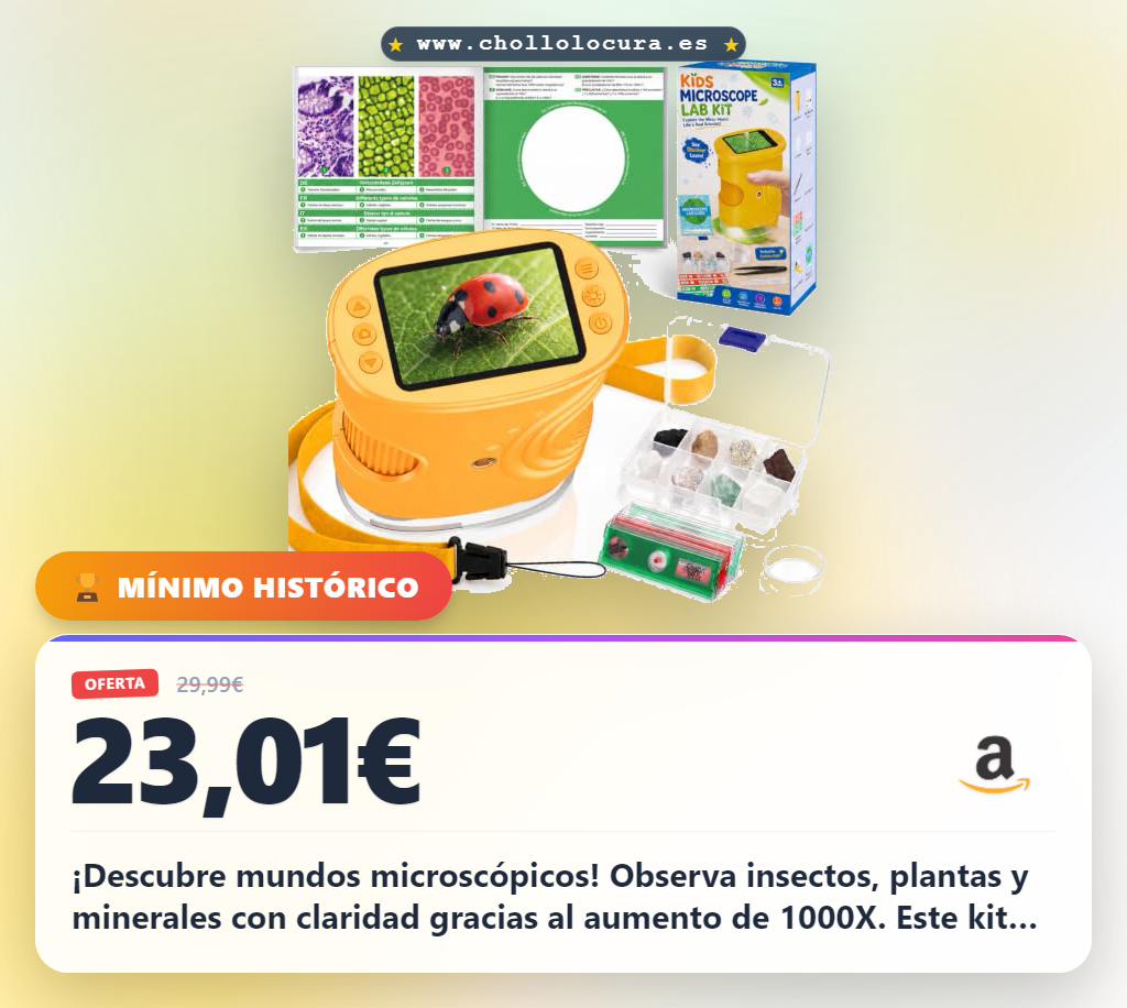 Aprovecha el microscopio portátil para niños con aumento 1000X y kit de exploración de minerales.
