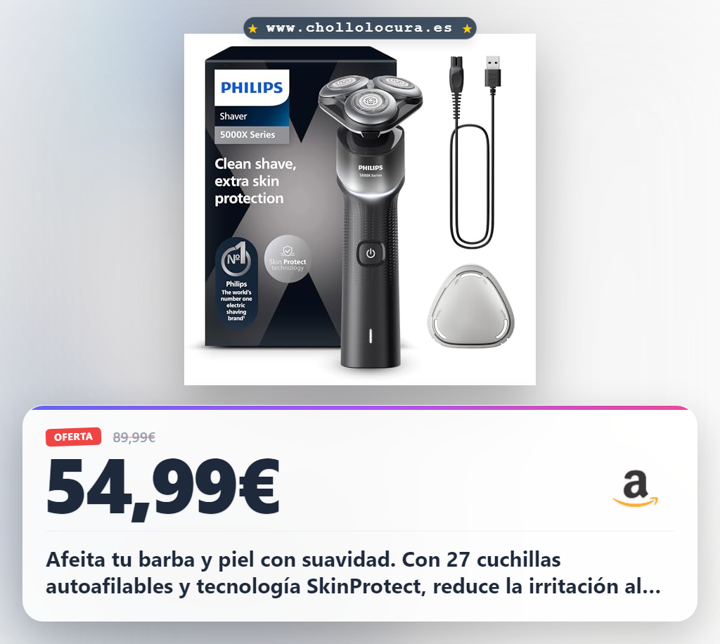 Consigue la afeitadora eléctrica Philips Serie X5000 con 27 cuchillas y cabezal flexible al mejor precio