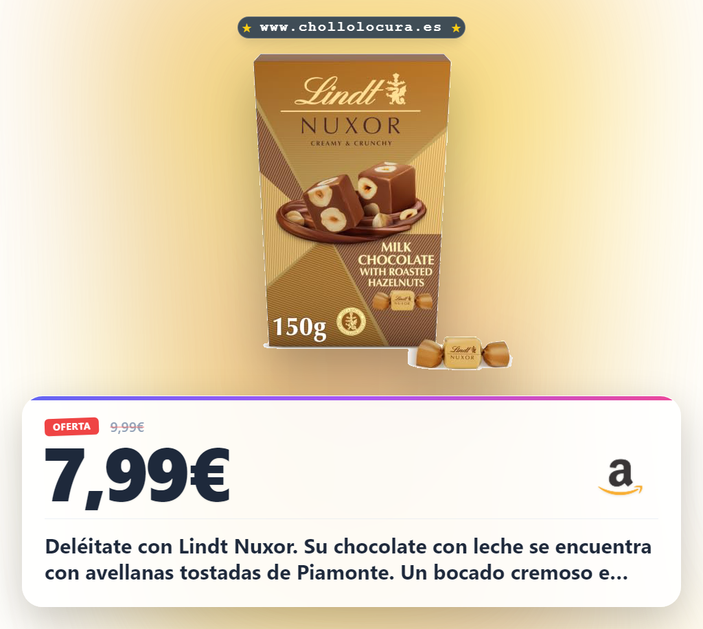 Obtén Lindt Nuxor: bombones cremosos de chocolate con leche y avellanas tostadas a precio de chollo