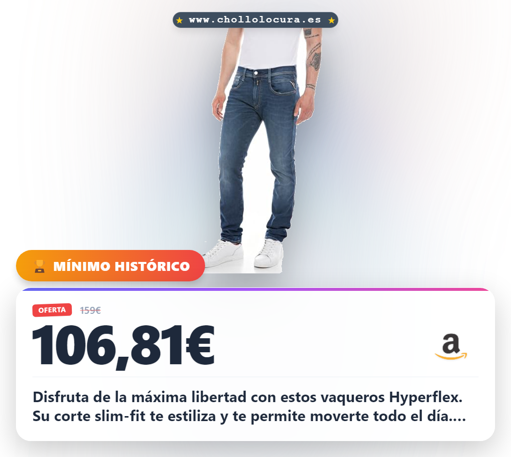 Descubre los vaqueros Replay Hyperflex Slim-Fit en azul oscuro con stretch a precio de chollo