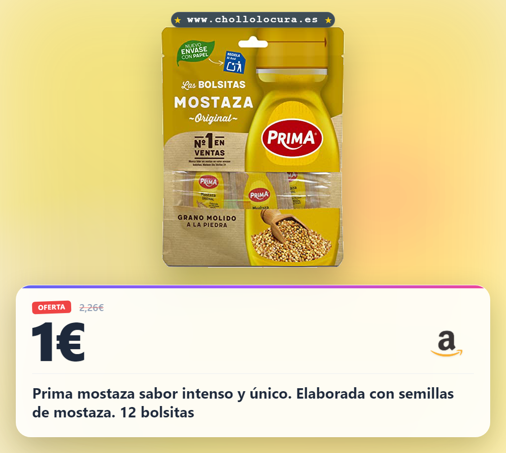 Prima mostaza sabor intenso y único. Elaborada con semillas de mostaza. 12 bolsitas