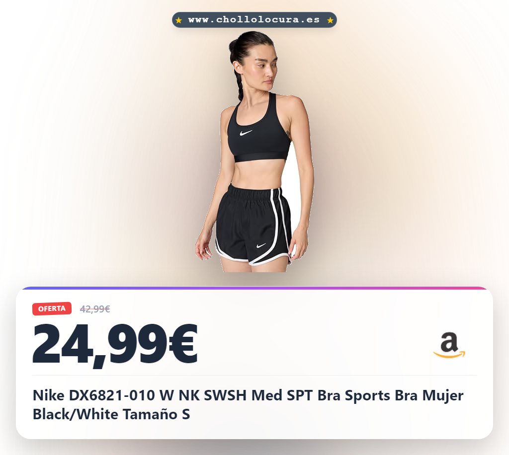 Nike DX6821-010 W NK SWSH Med SPT Bra Sports Bra Mujer Black/White Tamaño S