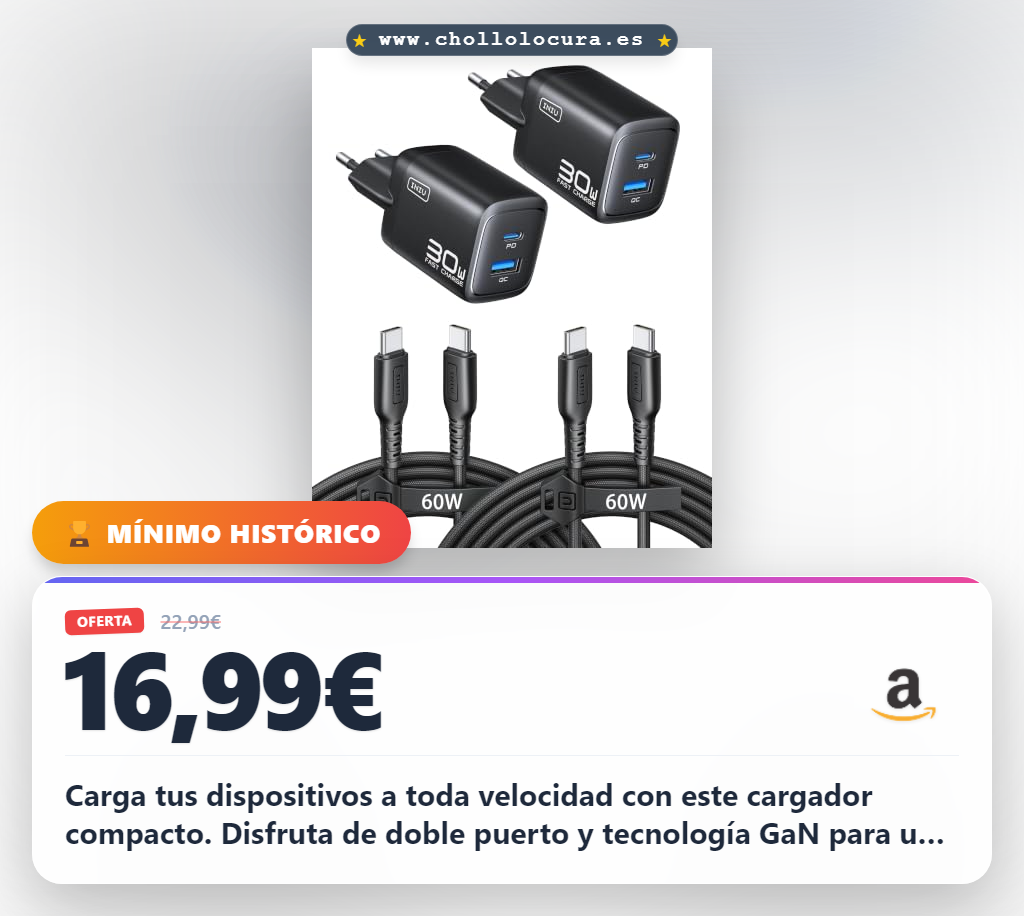 Carga tus dispositivos a toda velocidad con este cargador compacto. Disfruta de doble puerto y tecnología GaN para una carga segura y eficiente. Es tan pequeño que cabe en cualquier bolsillo, el compañero perfecto para tus viajes.