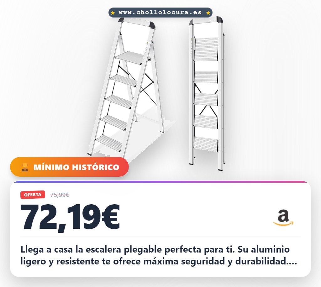 Aprovecha la escalera plegable de aluminio de 5 peldaños con sistema antiplegado para ahorrar espacio en casa y oficina