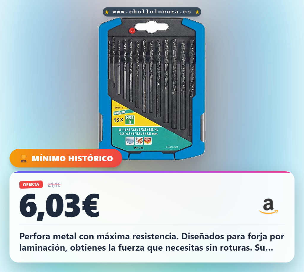 Compra el juego de brocas wolfcraft HSS para forja por laminación Ø 1,5-6,5 mm en oferta histórica con 13 piezas al mejor precio del año.