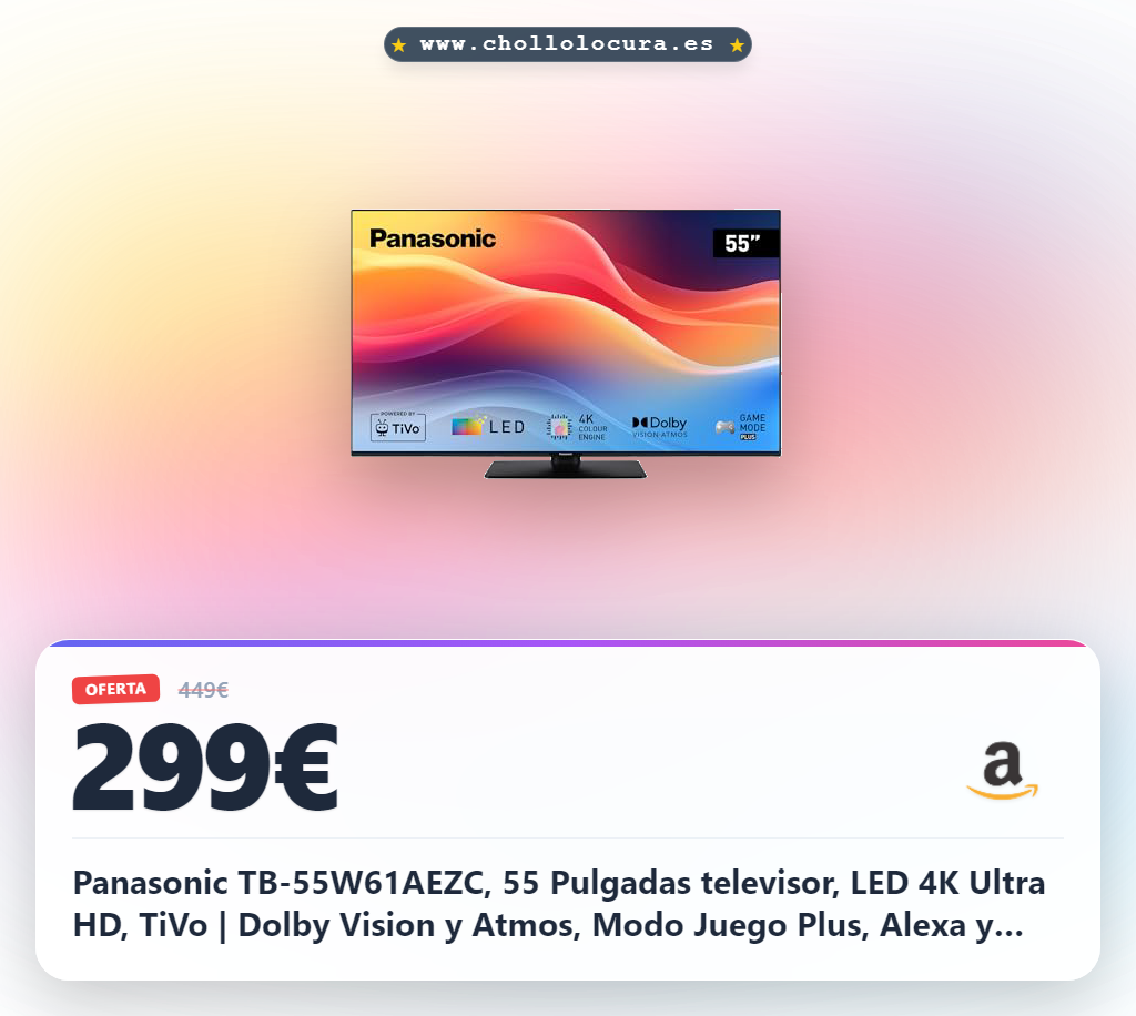 Panasonic TB-55W61AEZC, 55 Pulgadas televisor, LED 4K Ultra HD, TiVo | Dolby Vision y Atmos, Modo Juego Plus, Alexa y Control Por Voz de Google, Negro, Smart TV, W61 Serie