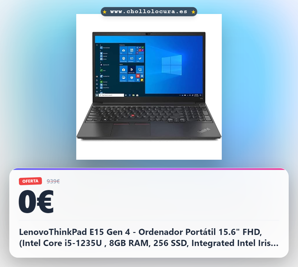 LenovoThinkPad E15 Gen 4 - Ordenador Portátil 15.6" FHD, (Intel Core i5-1235U , 8GB RAM, 256 SSD, Integrated Intel Iris Xe Graphics, Windows 11 Pro 64), Black -Teclado QWERTY Español