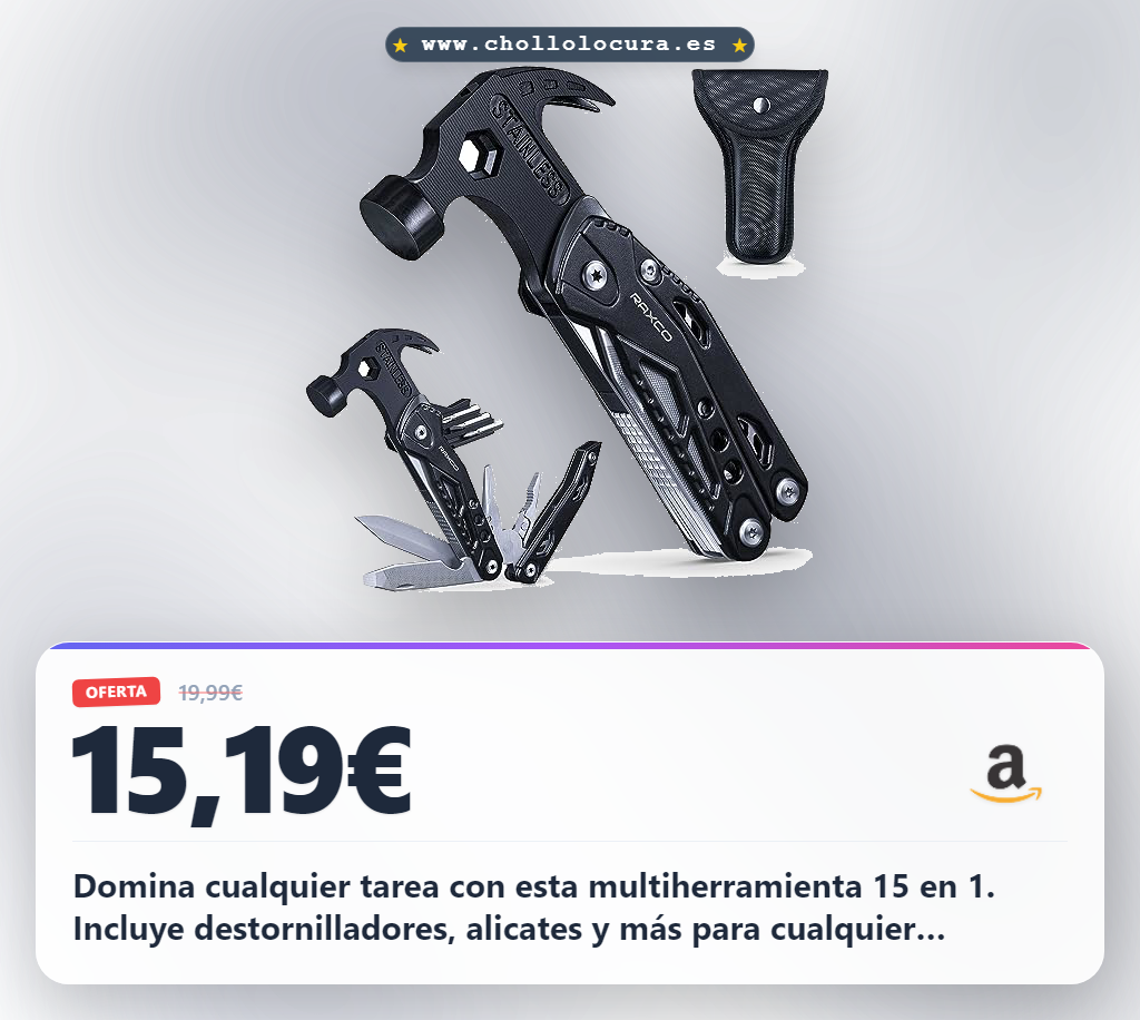 Consigue la multiherramienta 15 en 1 ideal para al aire libre. Mini martillo de bolsillo con destornillador y alicates a precio de chollo