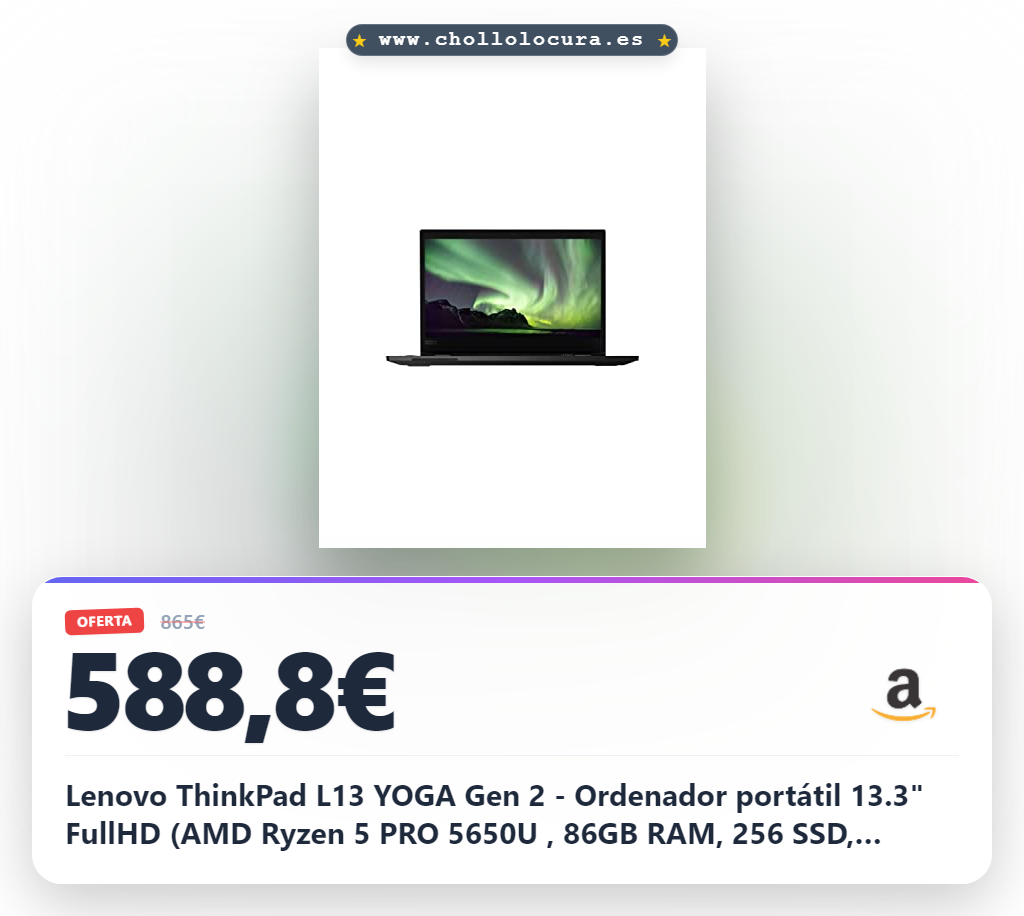 Lenovo ThinkPad L13 YOGA Gen 2 - Ordenador portátil 13.3" FullHD (AMD Ryzen 5 PRO 5650U , 86GB RAM, 256 SSD, Integrated AMD Radeon Graphics, Windows 10 Pro) Negro - Teclado QWERTY español