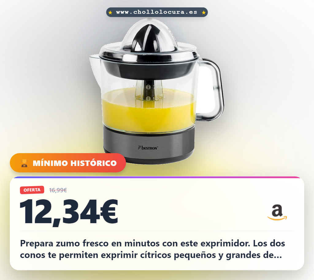 Consigue el exprimidor Bestron de cítricos con jarra extraíble y conos para naranjas y limones al mejor precio