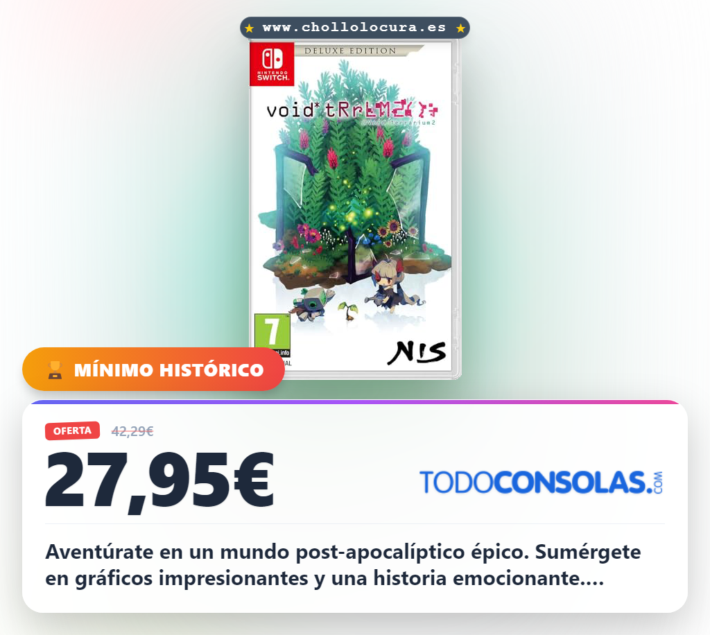 Logra la aventura post-apocalíptica con Void Terrarium 2 Deluxe Edition para Nintendo Switch. ¡Gráficos impresionantes y acción!